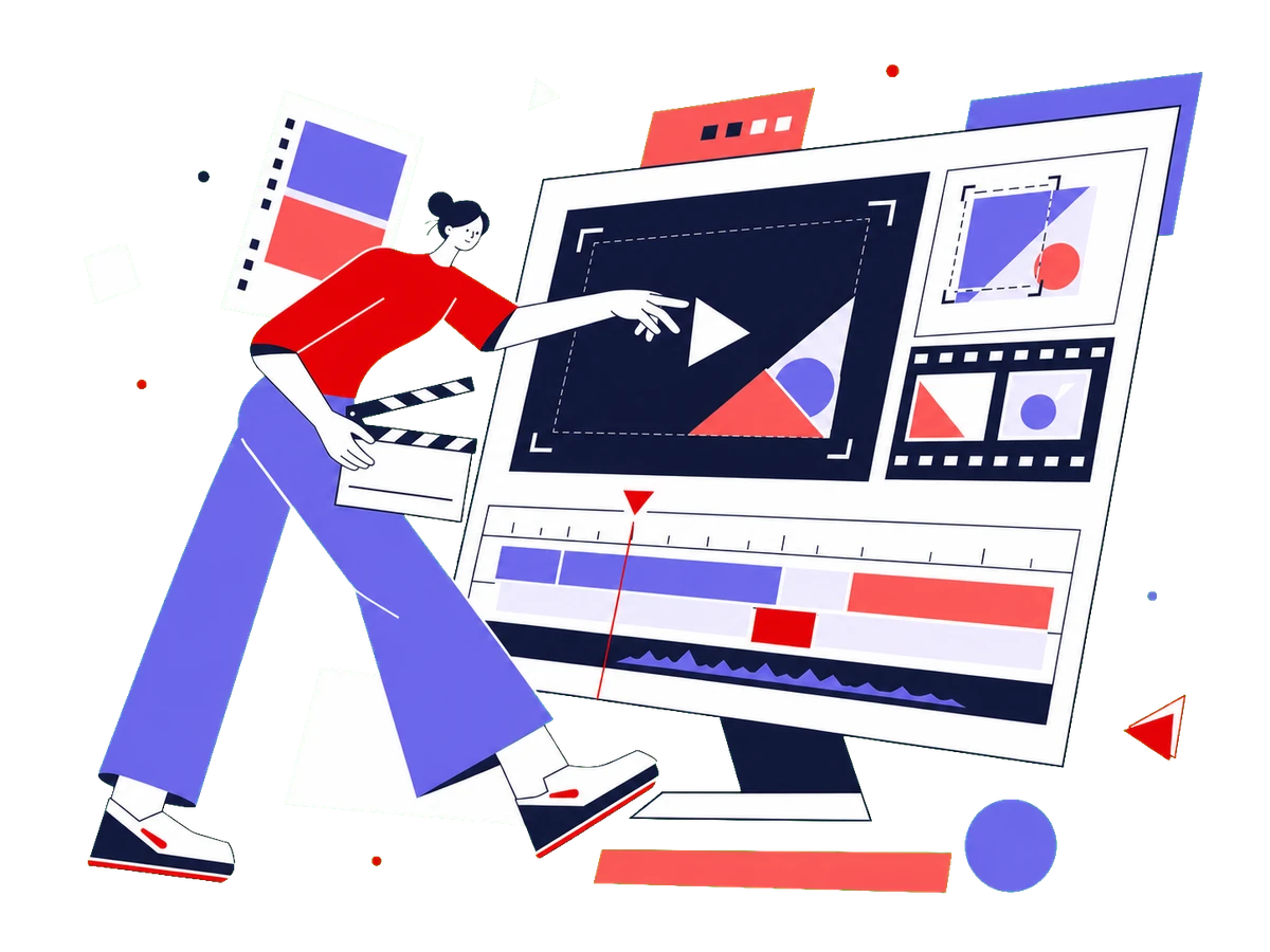 映像編集をする動画編集者のイラスト